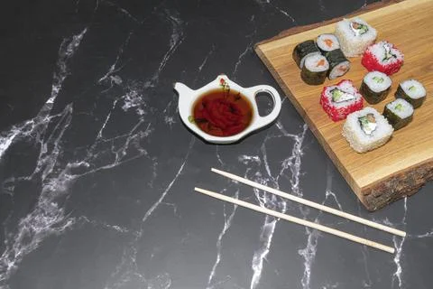 Sushi on a gray background close up 스톡 사진