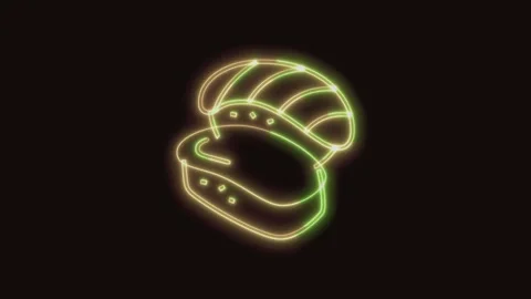 Sushi Icon Neon Seamless Loop 4K (Black Background) Stock Footage 310360813