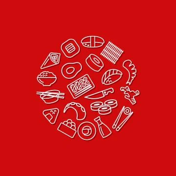 Sushi icons in circle Stock Illustration