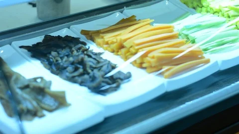 Sushi ingredients on serving bar. soft focus. 動画素材 93562739