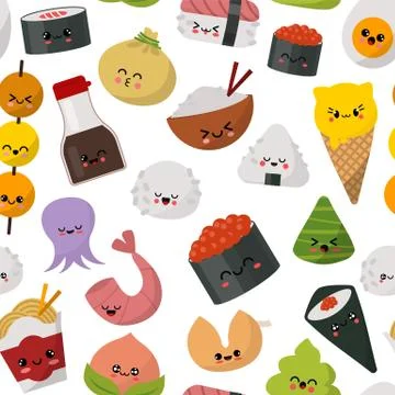 Sushi japanese food pattern vector illustration. Traditional cuisine of Japan Stock Illustration