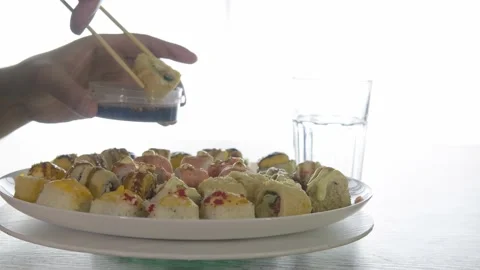 Sushi for lunch. Side view. Stock Footage 204953427