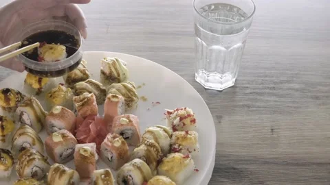 Sushi for lunch. View from above. Stock Footage 204953491