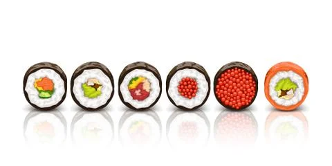 Sushi lying on white Stock Illustration