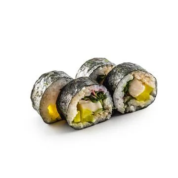 Sushi Maki different types isolated on white background Stock Photos