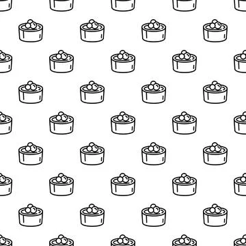 Sushi maki rolls seamless pattern black line art Stock Illustration
