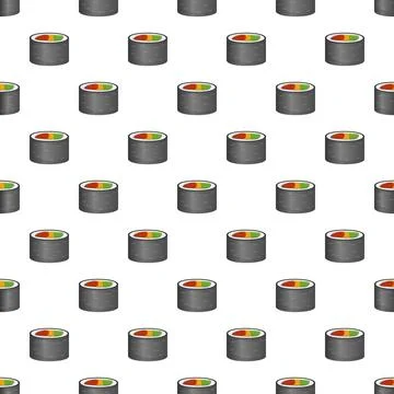 Sushi maki rolls seamless pattern on white background Stock Illustration