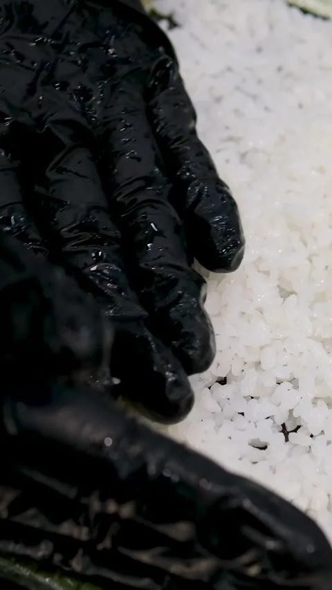 Sushi making process Master class. Step by step Video set male chef makes sushi Stock Footage 282079295
