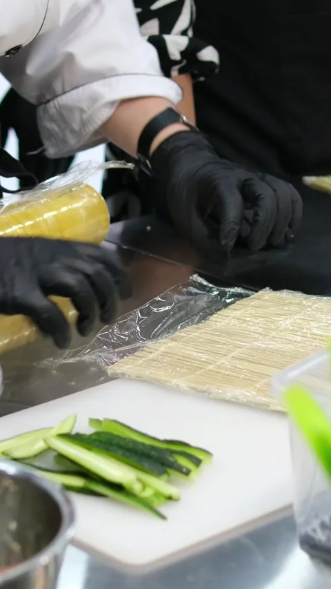 Sushi making process Master class. Step by step Video set male chef makes sushi Stock Footage 282081138