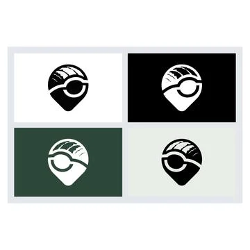 Sushi Map Pin Logo Concept Vector Set Stock Illustration