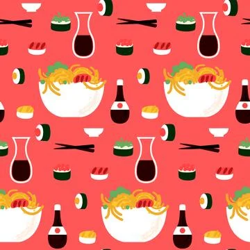 Sushi Menu Seamless Pattern Stock Illustration