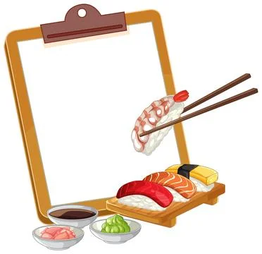 Sushi Menu Template with Clipboard and Assorted Nigiri Illustration Stock Illustration
