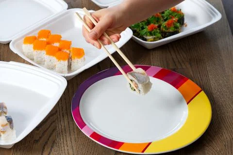 Sushi mixed set with different fish, seaweed and caviar. Restaurant home food Stock Photos