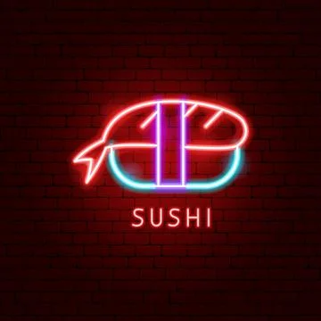 Sushi Neon Label Stock Illustration