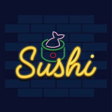Sushi neon logo design. Vector Stock Illustration