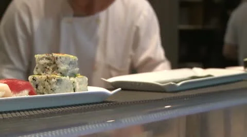 Sushi orders being put out for pick up. (2 of 2) Stock Footage 8981980