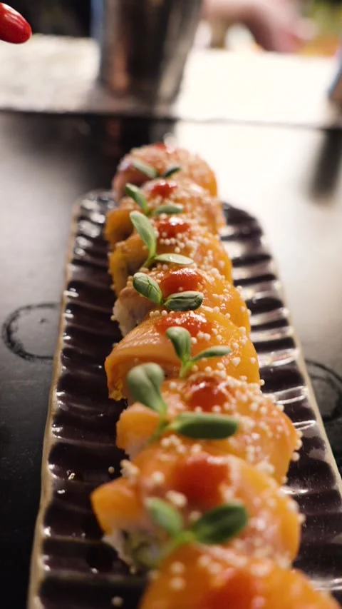 Sushi on plate in restaurant Stock Footage 294074872