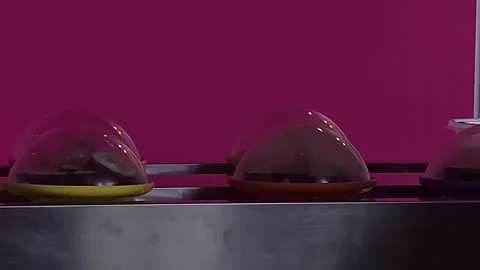 Sushi plates on a conveyor belt Stock Footage 337800577