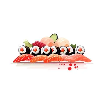 Sushi Platter with Nigiri and Rolls Vector Illustration Stock Illustration