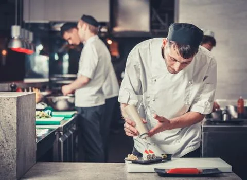 Sushi  preparing in the restaurant kitchen Fotos Stock