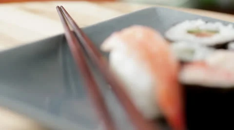 Sushi rack focus Stock Footage 23247481