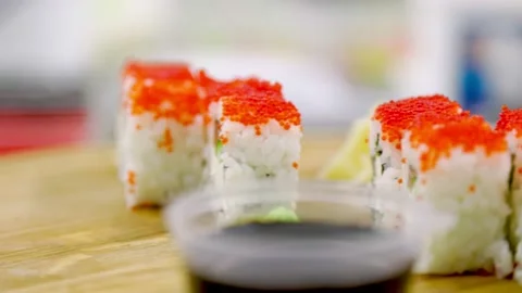 Sushi with red eggs on top Stock Footage 151002761