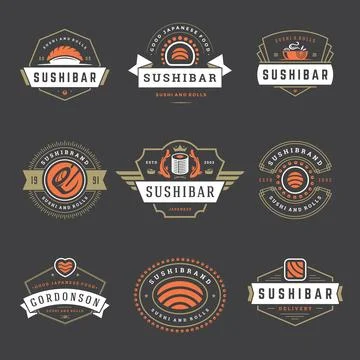 Sushi restaurant logos set vector illustration. J Stock Illustration