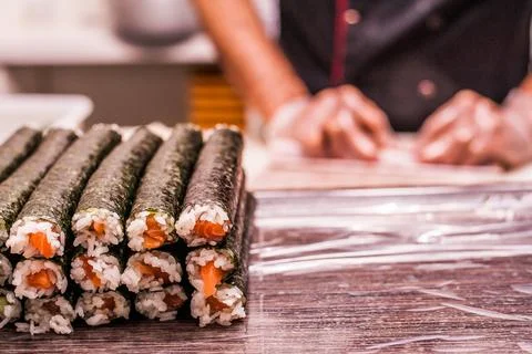 Sushi at a restaurant medium close Stock Photos
