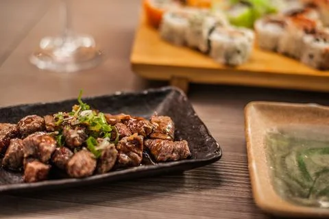 Sushi at a restaurant medium close Stock Photos