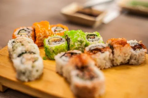 Sushi at a restaurant medium close Stock Photos