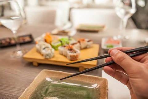 Sushi at a restaurant medium close Stock Photos