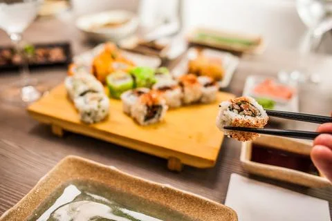 Sushi at a restaurant medium close Stock Photos