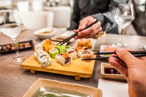 Sushi at a restaurant medium close Stock Photos