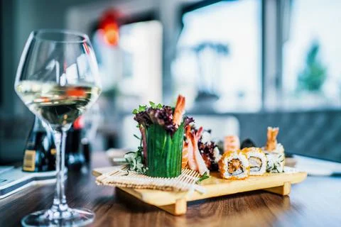 Sushi at a restaurant medium close Stock Photos