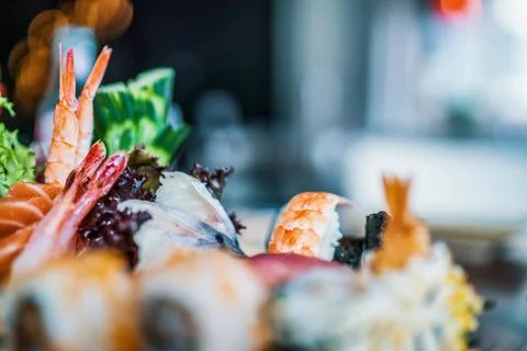 Sushi at a restaurant medium close Stock Photos