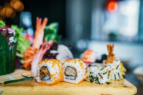 Sushi at a restaurant medium close Stock Photos