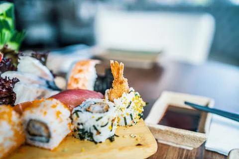 Sushi at a restaurant medium close Stock Photos