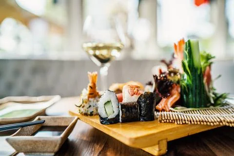 Sushi at a restaurant medium close Stock Photos