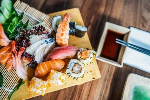 Sushi at a restaurant medium close Stock Photos
