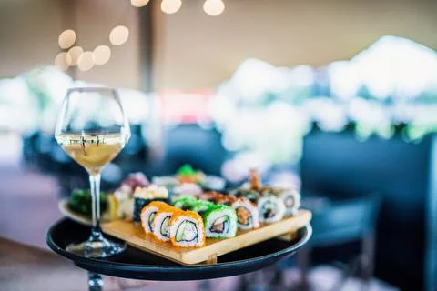 Sushi at a restaurant medium close Stock Photos