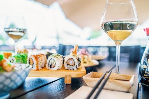 Sushi at a restaurant medium close Stock Photos