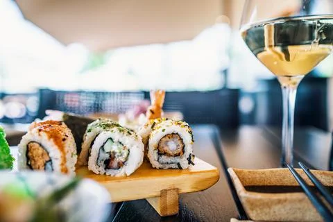 Sushi at a restaurant medium close Stock Photos
