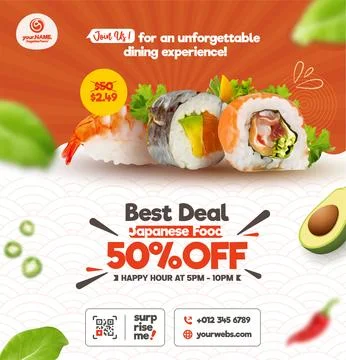 Sushi restaurant poster template Illustrazione stock
