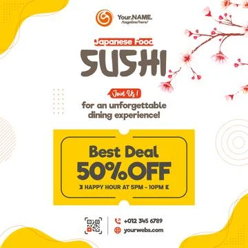 Sushi restaurant square flyer template Stock Illustration