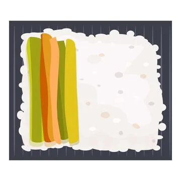 Sushi rice with vegetables being prepared on rolling mat Stock Illustration