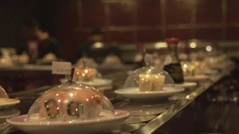 Sushi road in restourant Stock Footage 74669932