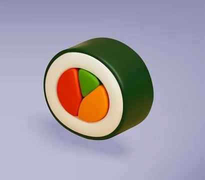 Sushi Roll 3D icon Rendering. 3D Minimalist Japanese Food Illustration Stock Illustration