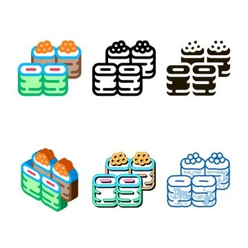 Sushi roll assortment icon vector outline modern Stock Illustration