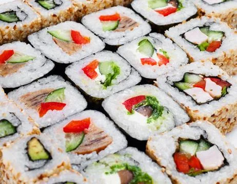 Sushi roll big set with different components Stock Photos