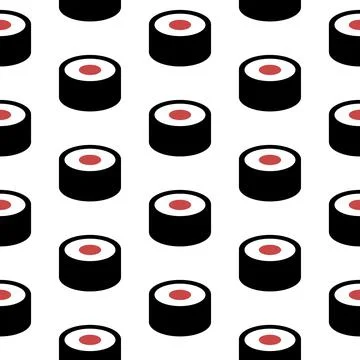 Sushi roll black, seamless pattern, vector. Stock Illustration